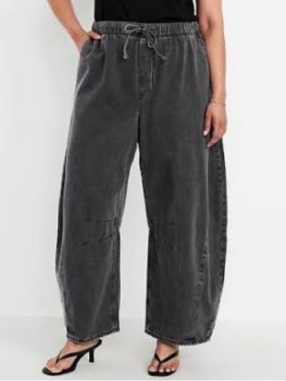 OLD NAVY High Rise Wide Leg Barrel Jeans Black/Gray - Picture 2 of 5